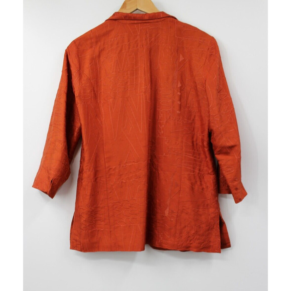 Chico's Silk Blazer Size 1 Medium Orange Long Sleeve Open Front Collar Women's - Picture 3 of 8